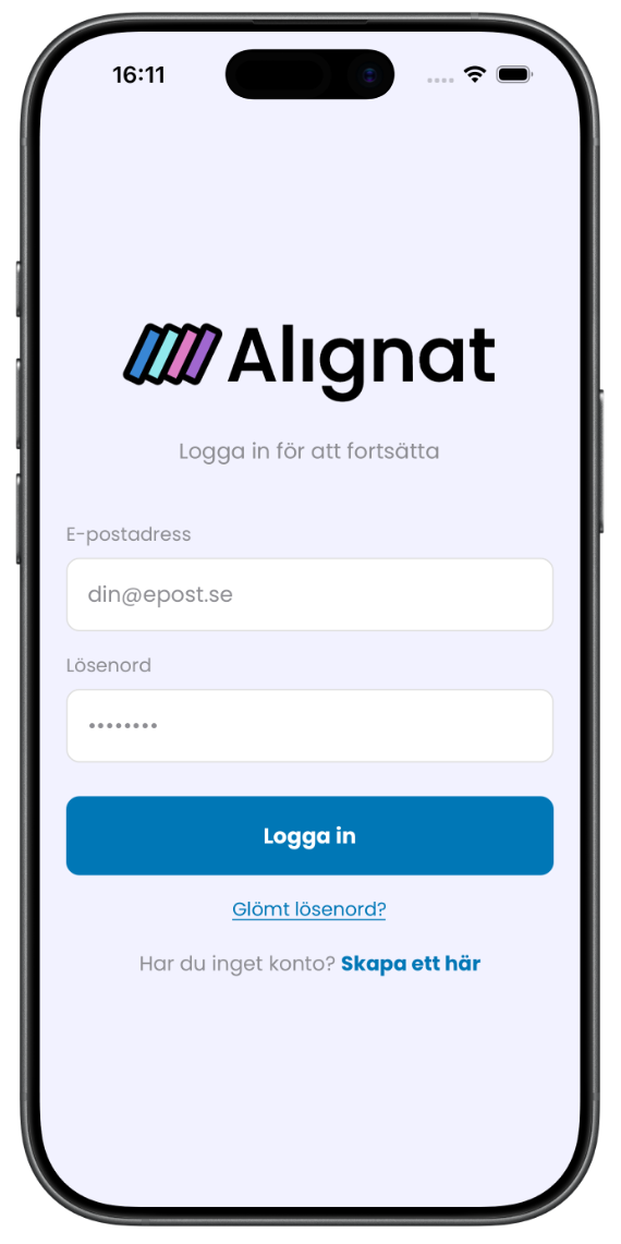 Alignat inloggningsskärm